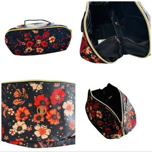 NWOT Simply Southern Black Red Orange Large Floral Cosmetic Bag with Gold Zipper